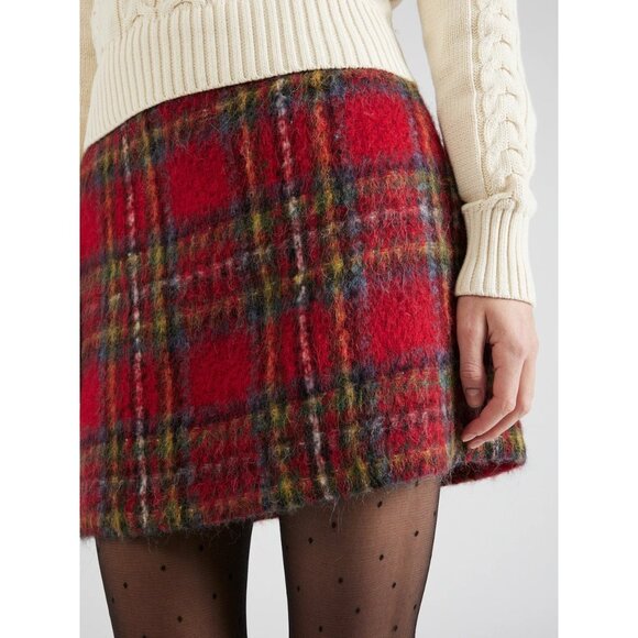 Lauren Ralph Lauren Red Tartan Mohair Plaid Mini Pencil Skirt Size 16 - Picture 1 of 9